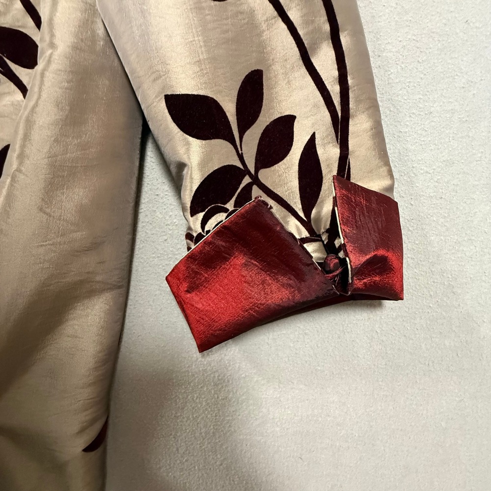 Elegant Asian Velvet Satin Floral Reversible Kimono Coat Size‎ 14 - Picture 9 of 16